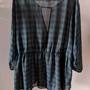 Torrid green and black plaid chiffon blouse